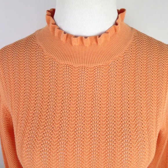 J.Crew Pointelle Ruffle Mockneck Cotton Sweater XS - Picture 3 of 13